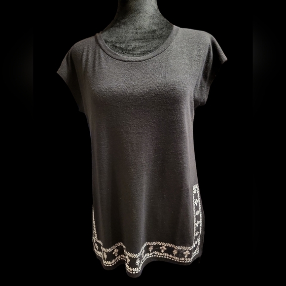 Liz Claiborne Petite Small black with Embroidered linen top - Picture 8 of 10